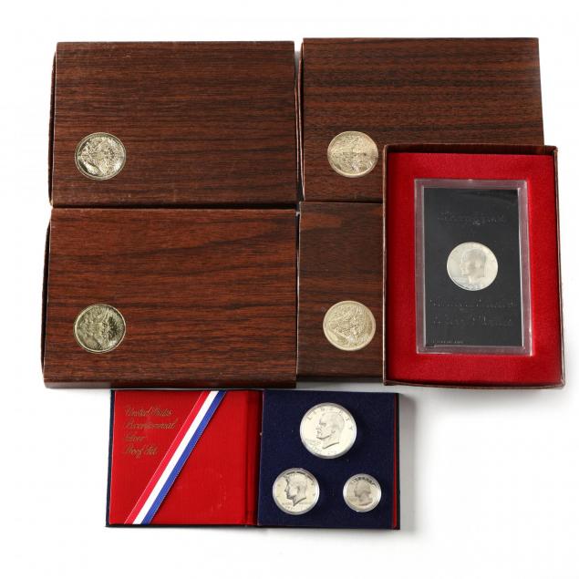 four-proof-eisenhower-silver-dollars-and-a-three-coin-bicentennial-proof-set