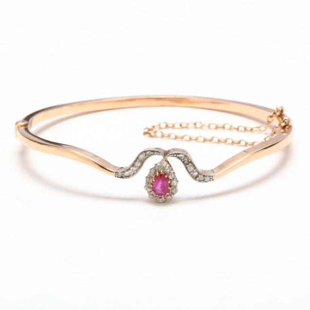 antique-14kt-pink-sapphire-and-diamond-bracelet