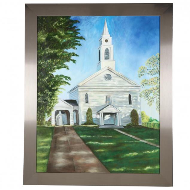 mark-simon-20th-century-framed-painting-of-a-church-with-steeple