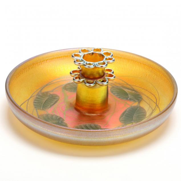 l-c-tiffany-favrile-lily-pad-center-bowl-with-matching-flower-frog