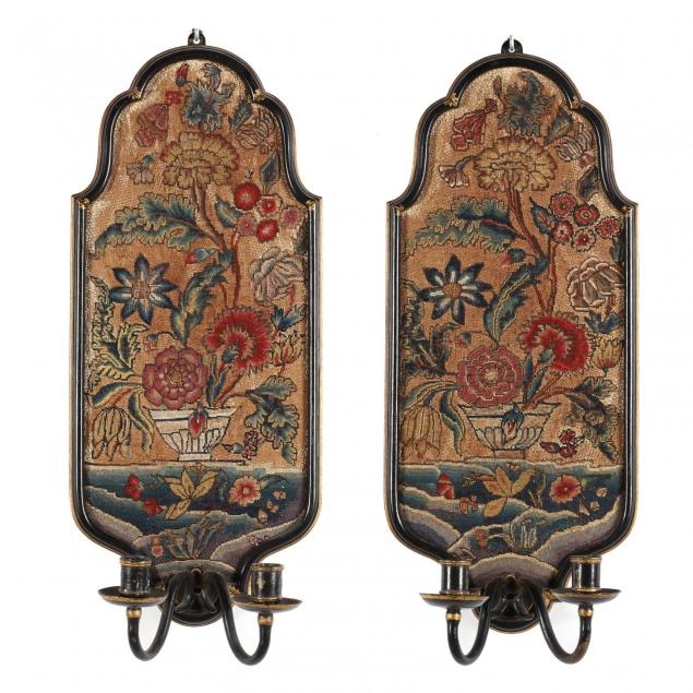 pair-of-william-mary-needlepoint-gilt-and-painted-wall-sconces