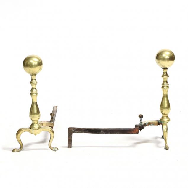 a-pair-of-19th-century-brass-cannonball-andirons