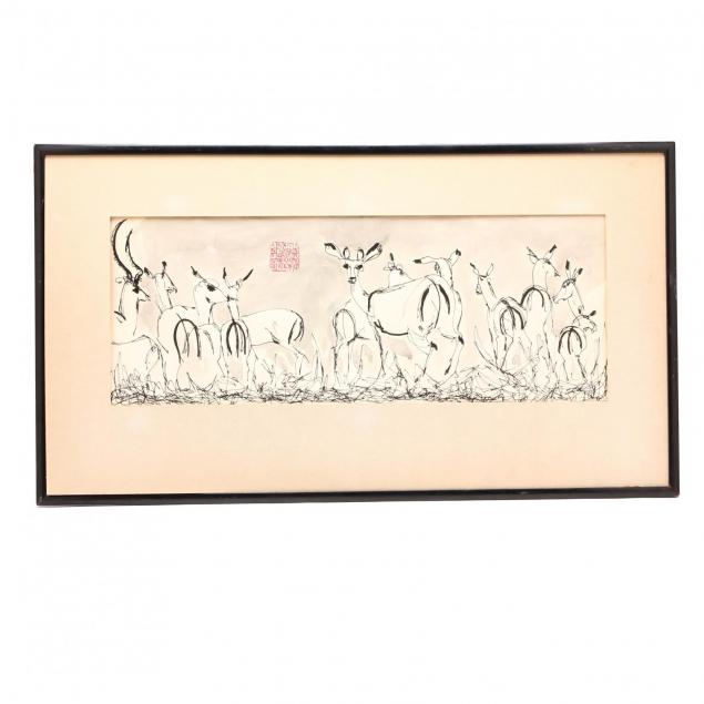 a-mid-century-ink-drawing-of-deer