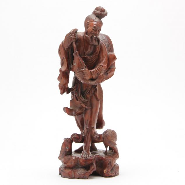 chinese-carved-wooden-fisherman-sculpture