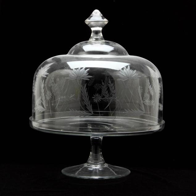 engraved-glass-cake-pedestal-with-domed-cover