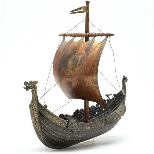 a-bronze-model-of-a-viking-ship
