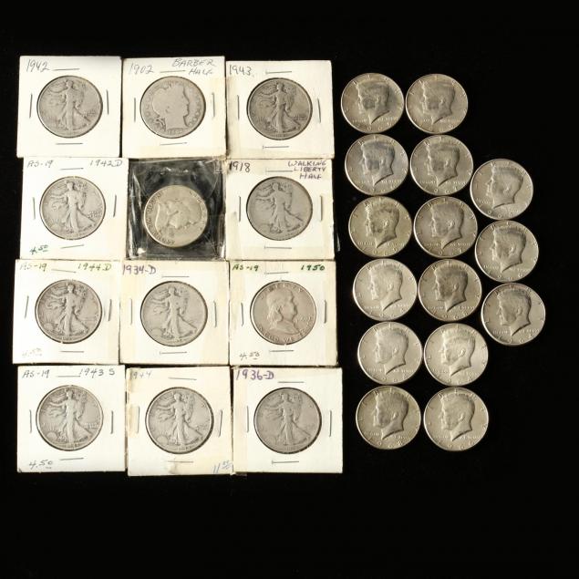 mixed-group-of-27-circulated-silver-half-dollars