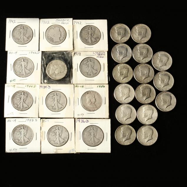 mixed-group-of-27-circulated-silver-half-dollars