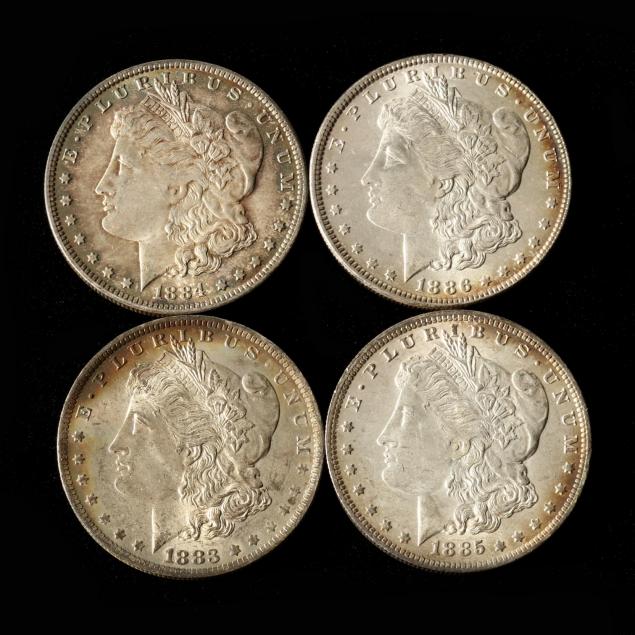 four-attractively-toned-morgan-silver-dollars