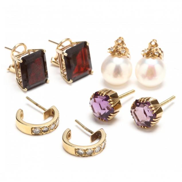 four-pairs-14kt-gem-set-earrings