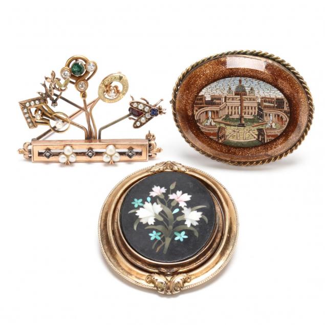 three-antique-brooches