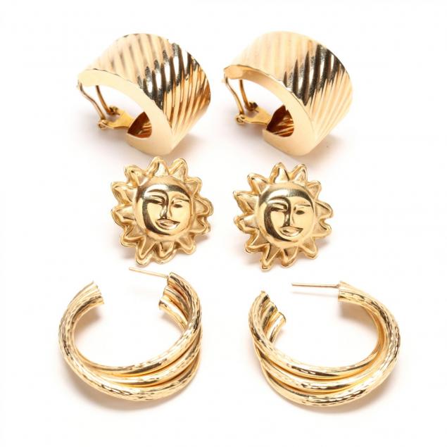 three-pairs-14kt-gold-earrings