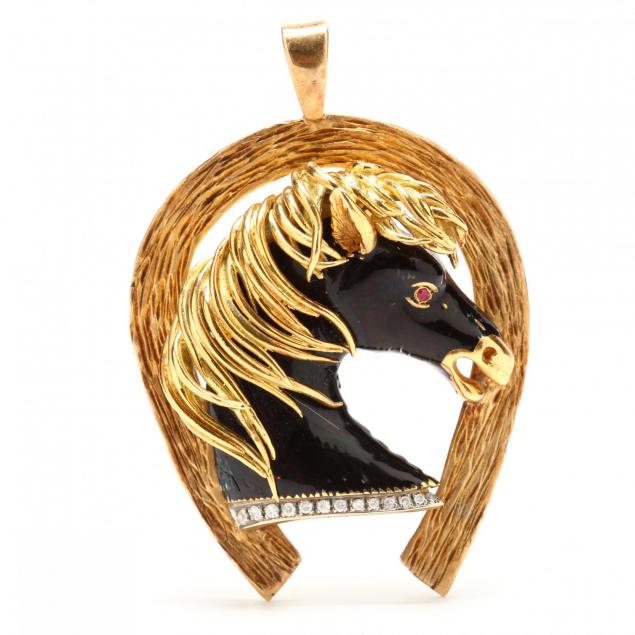 18kt-gold-enamel-and-diamond-horse-themed-brooch-frascarolo