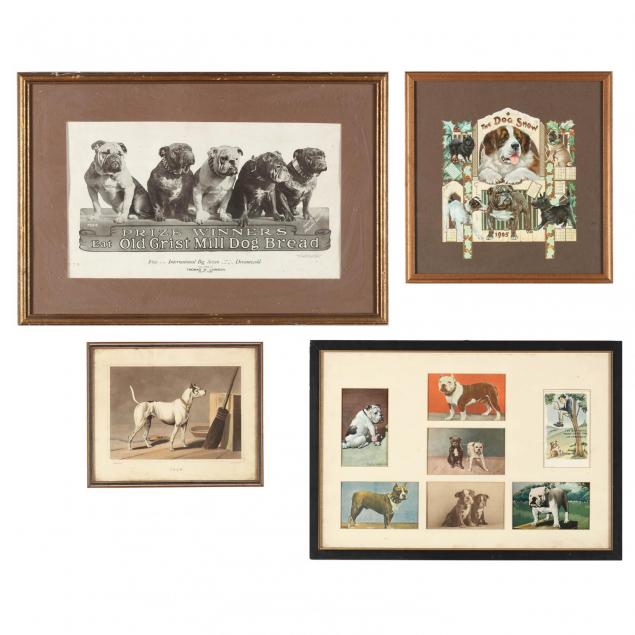group-of-framed-dog-prints-primarily-featuring-bulldogs