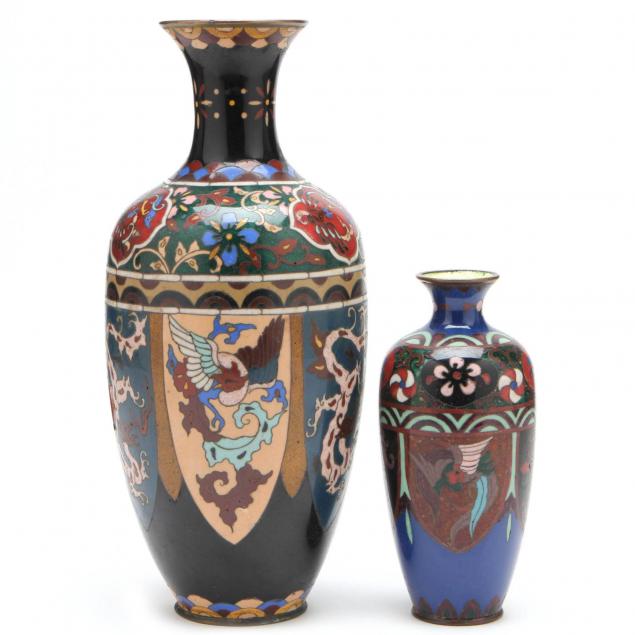 large-and-small-japanese-phoenix-and-dragon-cloisonne-vases