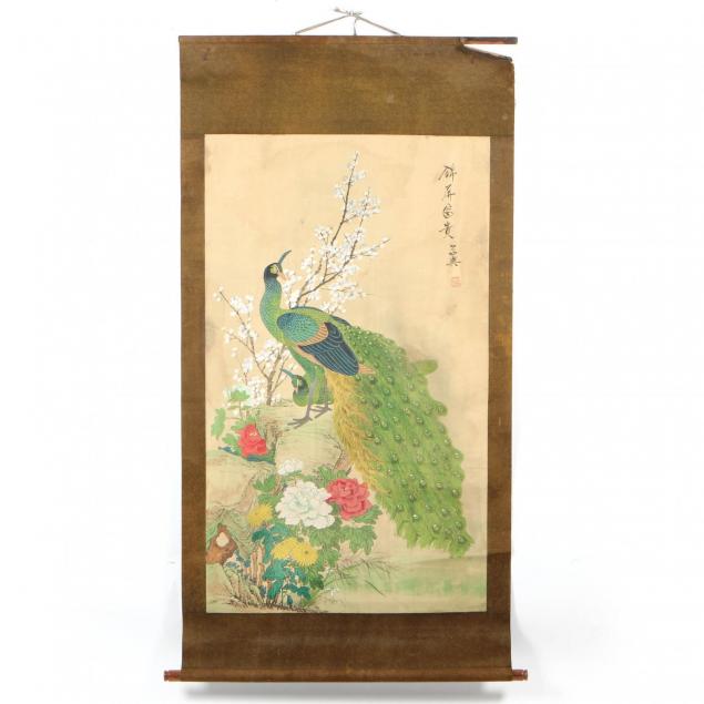a-japanese-hanging-scroll-of-a-peacock