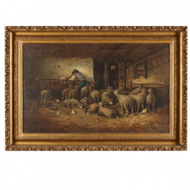 french-school-20th-c-flock-of-sheep-at-feeding-time