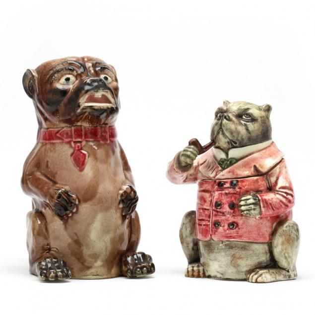 two-majolica-bulldog-items