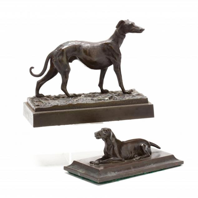 two-vintage-cast-metal-dog-statues