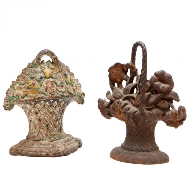 two-cast-iron-flower-basket-doorstops