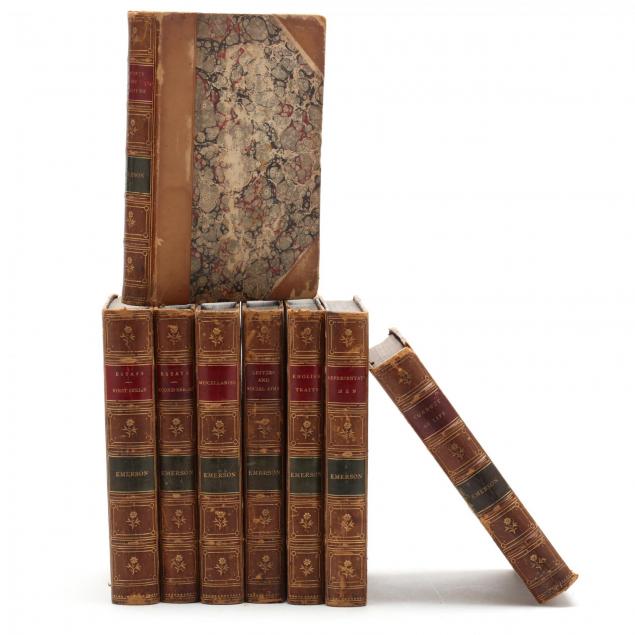 eight-leather-bound-volumes-of-works-by-ralph-waldo-emerson