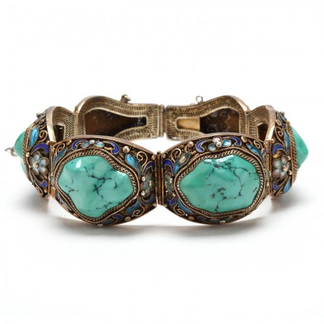 chinese-silver-filigree-enamel-and-turquoise-bracelet