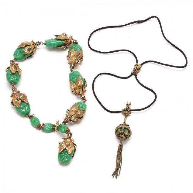 vintage-designer-green-glass-necklace-and-pendant