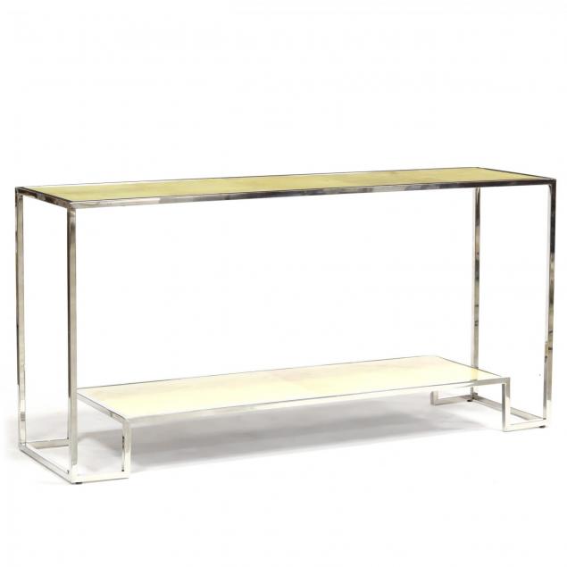 modernist-vellum-and-steel-console-table