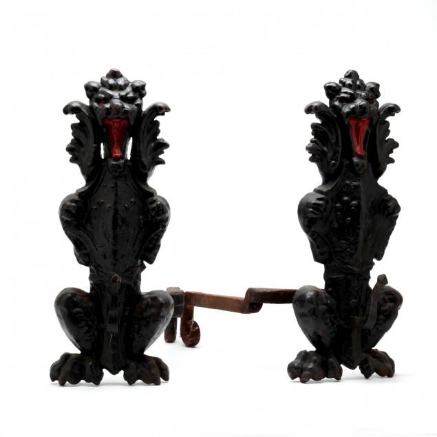 a-pair-of-antique-cast-iron-figural-andirons