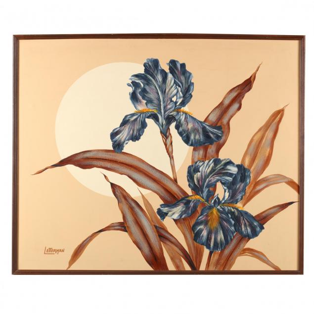 a-1970s-i-letterman-i-painting-of-blue-irises