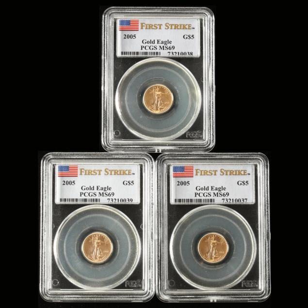 three-2005-5-tenth-ounce-gold-eagles