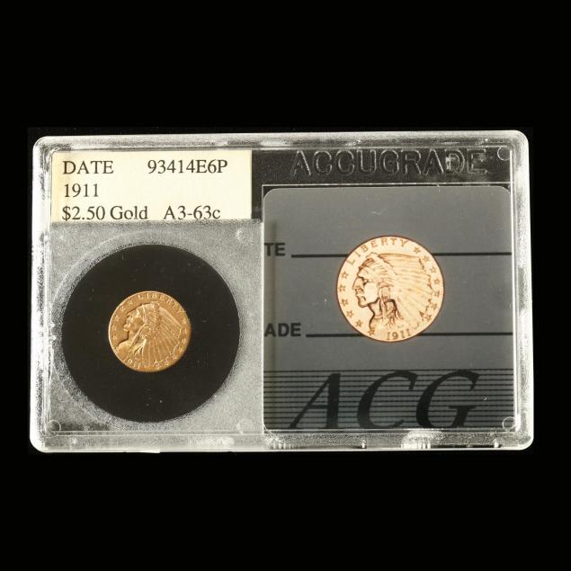 1911-2-50-gold-indian-head-quarter-eagle-in-early-accugrade-photo-slab