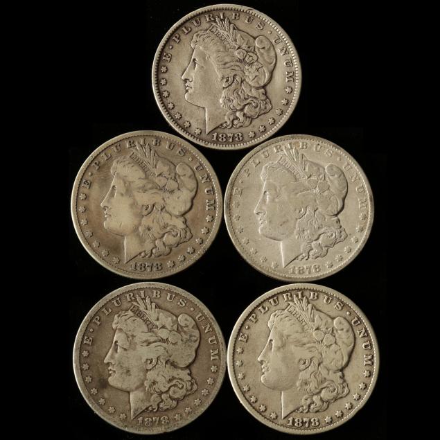 five-circulated-1878-cc-morgan-silver-dollars