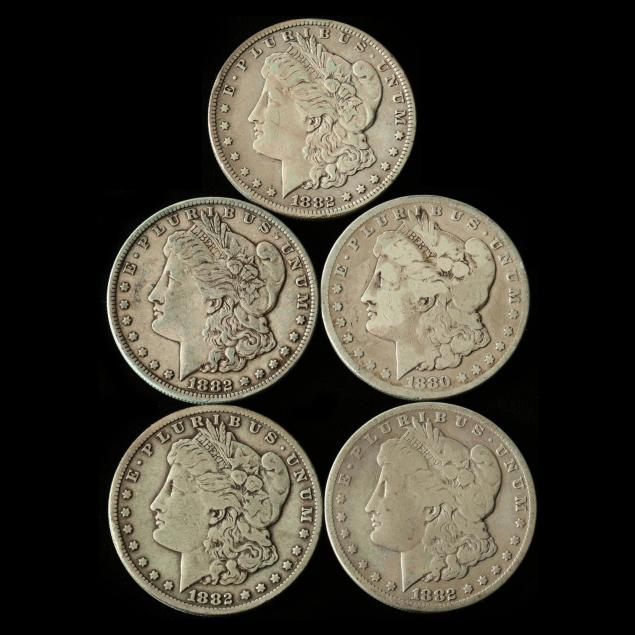 five-carson-city-morgan-silver-dollars-with-traces-of-pvc