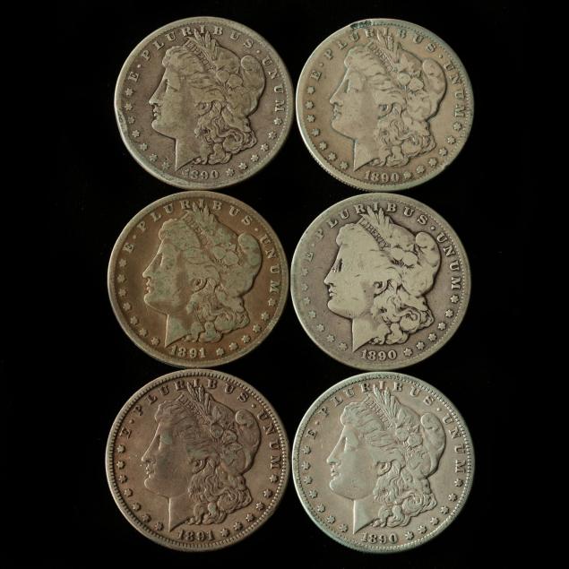 six-carson-city-morgan-silver-dollars-with-traces-of-pvc