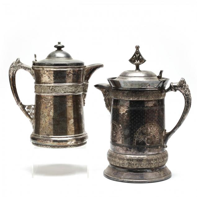 two-antique-silverplate-ice-water-pitchers