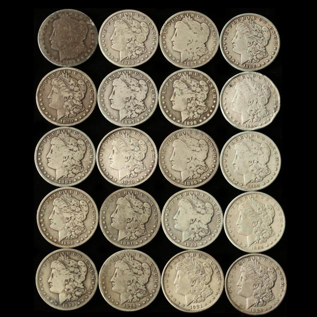 twenty-mixed-date-mint-morgan-silver-dollars-with-traces-of-pvc