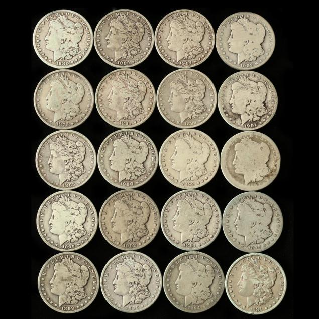 twenty-mixed-date-mint-morgan-silver-dollars-with-traces-of-pvc