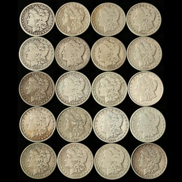 twenty-mixed-date-mint-morgan-silver-dollars-with-traces-of-pvc