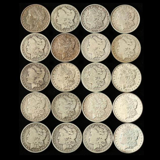 twenty-mixed-date-mint-morgan-silver-dollars-with-traces-of-pvc