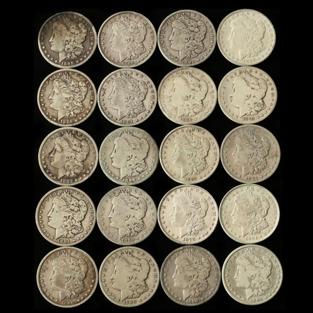 twenty-mixed-date-mint-morgan-silver-dollars-with-traces-of-pvc