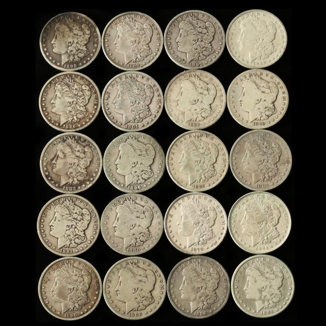 twenty-mixed-date-mint-morgan-silver-dollars-with-traces-of-pvc