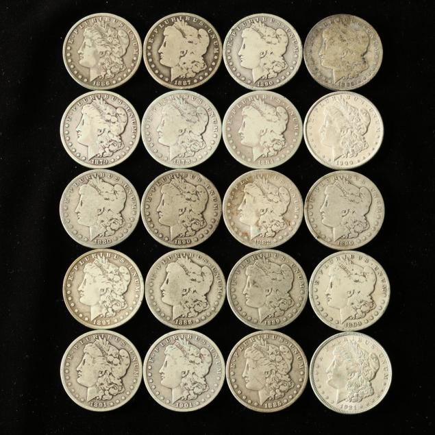 twenty-mixed-date-mint-morgan-silver-dollars-with-traces-of-pvc