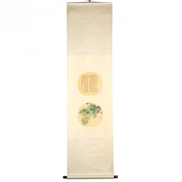 a-hanging-scroll-with-praying-mantis-and-grape-leaves