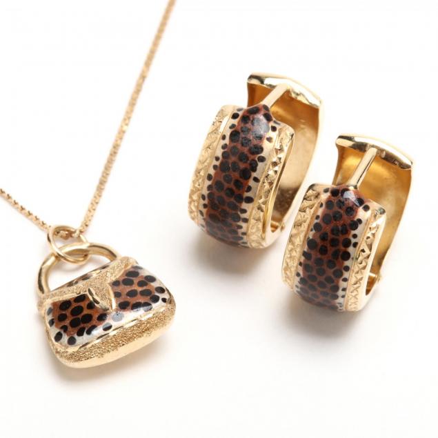 14kt-gold-and-enamel-necklace-and-earrings