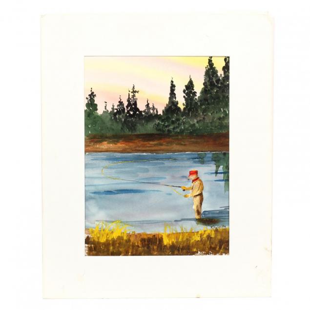 american-school-watercolor-of-a-fly-fisherman