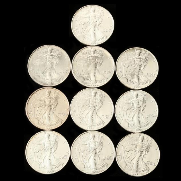 ten-different-bu-1-american-silver-eagles