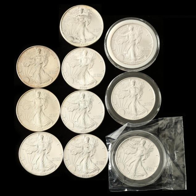 ten-different-bu-1-american-silver-eagles