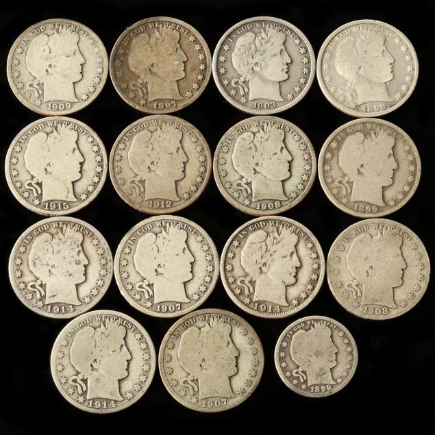 fourteen-barber-halves-and-a-barber-quarter