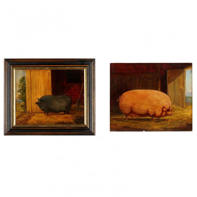 two-vintage-paintings-of-pigs